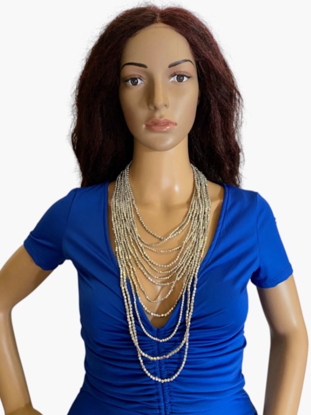 Zara women’s silvertone multi strand beaded cascading necklace
